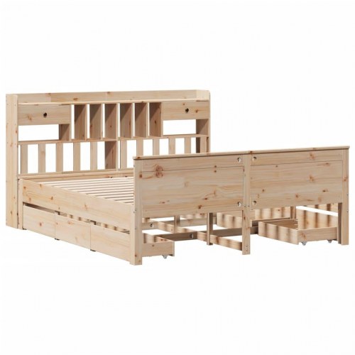 Seng med reol uden madras 200x200 cm massivt fyrretræ