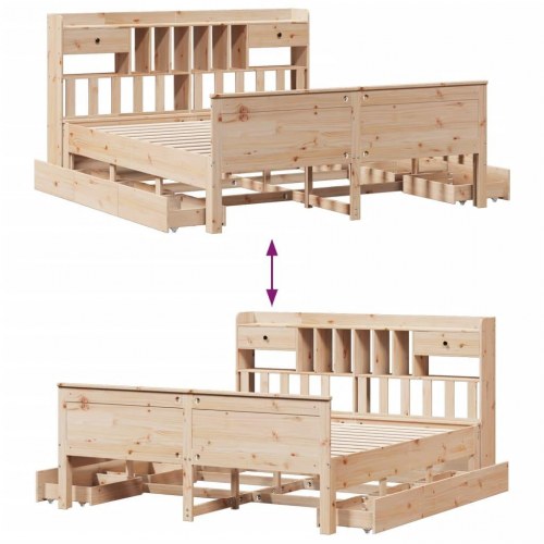 Seng med reol uden madras 200x200 cm massivt fyrretræ