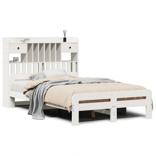 Seng med reol uden madras 135x190 cm - massivt fyrretræ, hvid