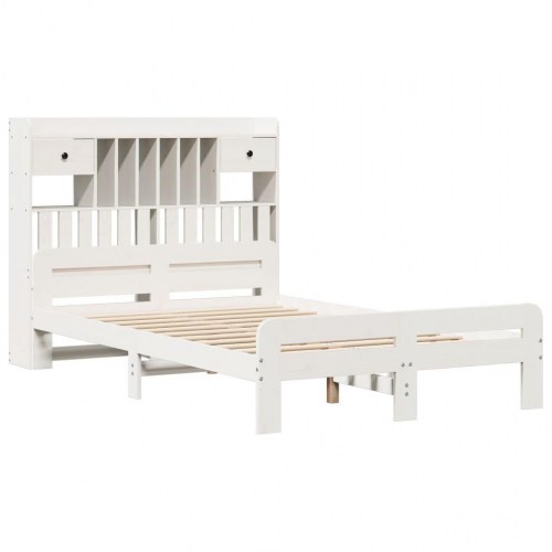 Seng med reol uden madras 135x190 cm - massivt fyrretræ, hvid