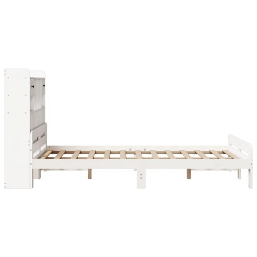 Seng med reol uden madras 135x190 cm - massivt fyrretræ, hvid