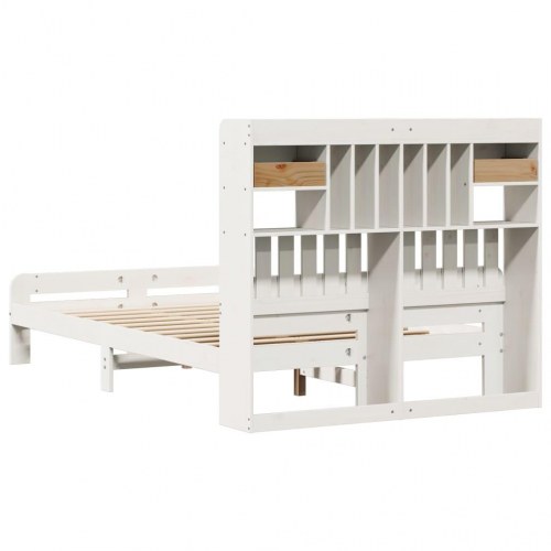 Seng med reol uden madras 135x190 cm - massivt fyrretræ, hvid