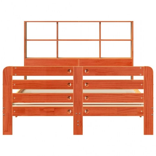 Sengeramme med opbevaringsgavl 120x190 cm - massivt fyrretræ, gyldenbrun