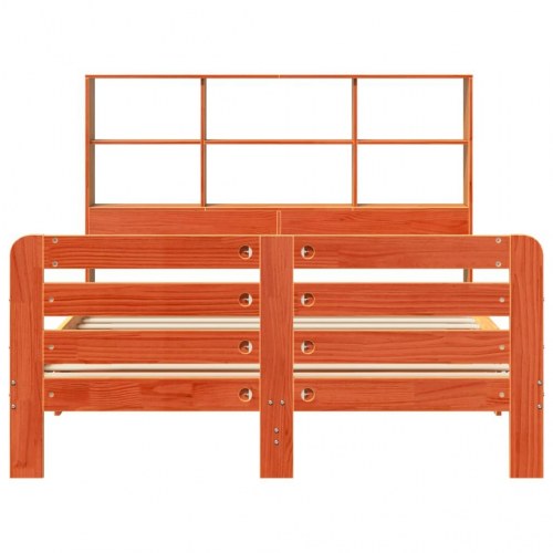 Sengeramme med opbevaringsgavl 140x190 cm - massivt fyrretræ, gyldenbrun