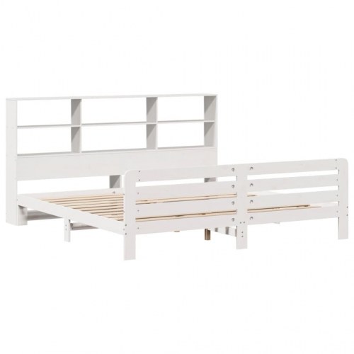 Sengeramme 180x200 cm i massivt fyrretræ - hvid med sengegavl og opbevaring