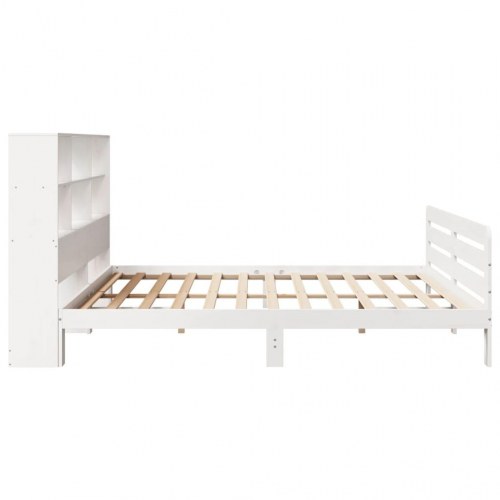 Sengeramme 180x200 cm i massivt fyrretræ - hvid med sengegavl og opbevaring