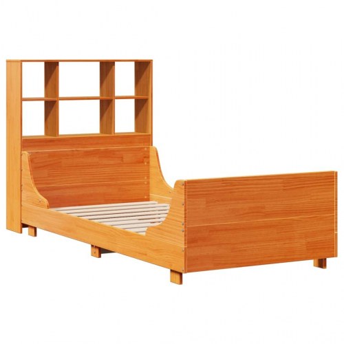 Seng med reol uden madras 90x190 cm massivt træ gyldenbrun