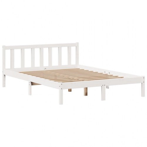 Seng med reol 140x200 cm i massivt fyrretræ - hvid