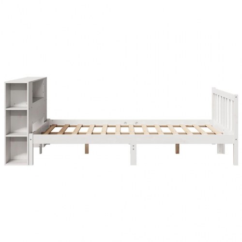 Seng med reol 140x200 cm i massivt fyrretræ - hvid