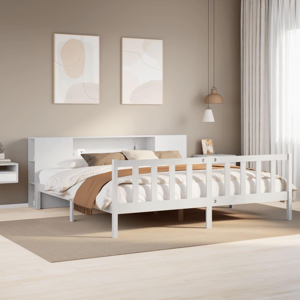 Seng med reol uden madras 180x200 cm massivt fyrretræ hvid