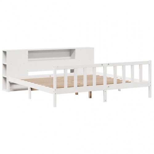 Seng med reol uden madras 180x200 cm massivt fyrretræ hvid