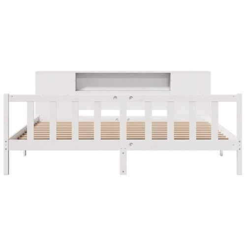 Seng med reol uden madras 180x200 cm massivt fyrretræ hvid