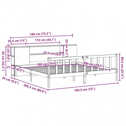 Seng med reol uden madras 180x200 cm massivt fyrretræ hvid