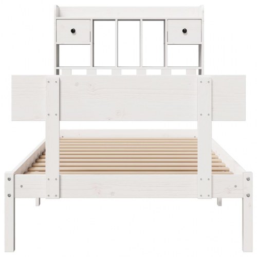 Seng med reol uden madras 75×190 cm - massivt fyrretræ, hvid