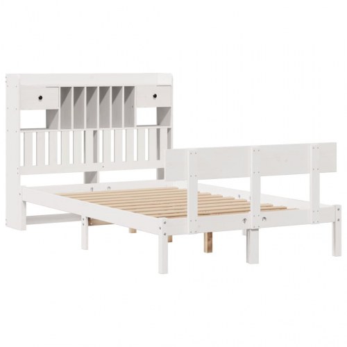 Seng med reol 135x190 cm - massivt fyrretræ, hvid
