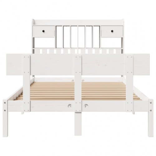 Seng med reol 135x190 cm - massivt fyrretræ, hvid