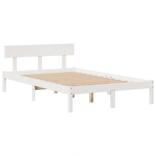 Seng med reol 135x190 cm - massivt fyrretræ, hvid