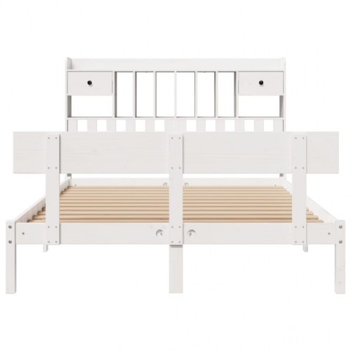 Seng med reol 140x190 cm - massivt fyrretræ, hvid