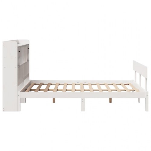 Seng med reol 140x190 cm - massivt fyrretræ, hvid