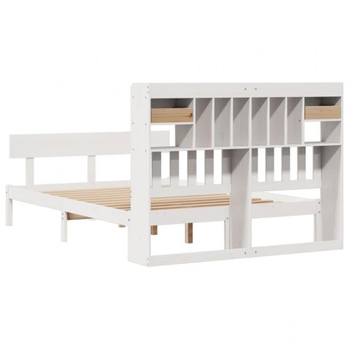 Seng med reol 140x190 cm - massivt fyrretræ, hvid