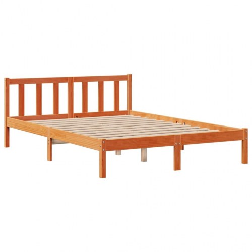 Seng med bogreol uden madras 160 x 200 cm i massivt fyrretræ gyldenbrun