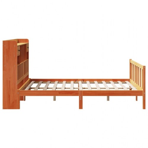 Seng med bogreol uden madras 160 x 200 cm i massivt fyrretræ gyldenbrun