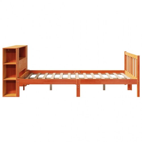 Seng med reol 150x200 cm i massivt fyrretræ - gyldenbrun