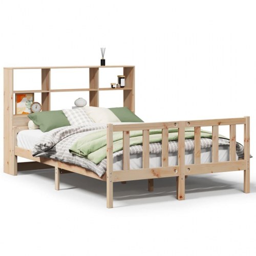Seng med reol uden madras 150x200 cm massivt fyrretræ