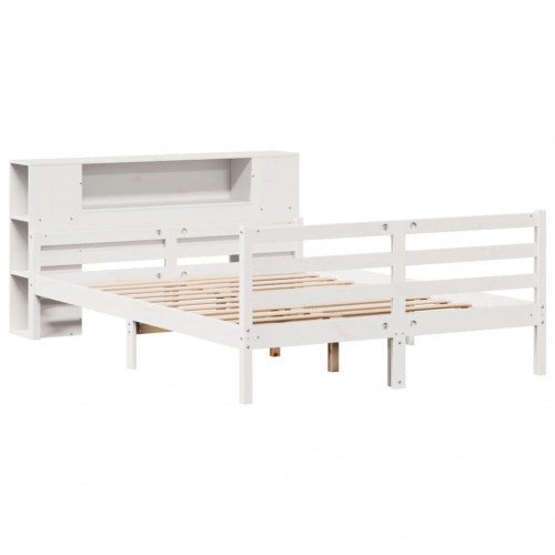 Seng med reol 140x200 cm - massivt fyrretræ, hvid