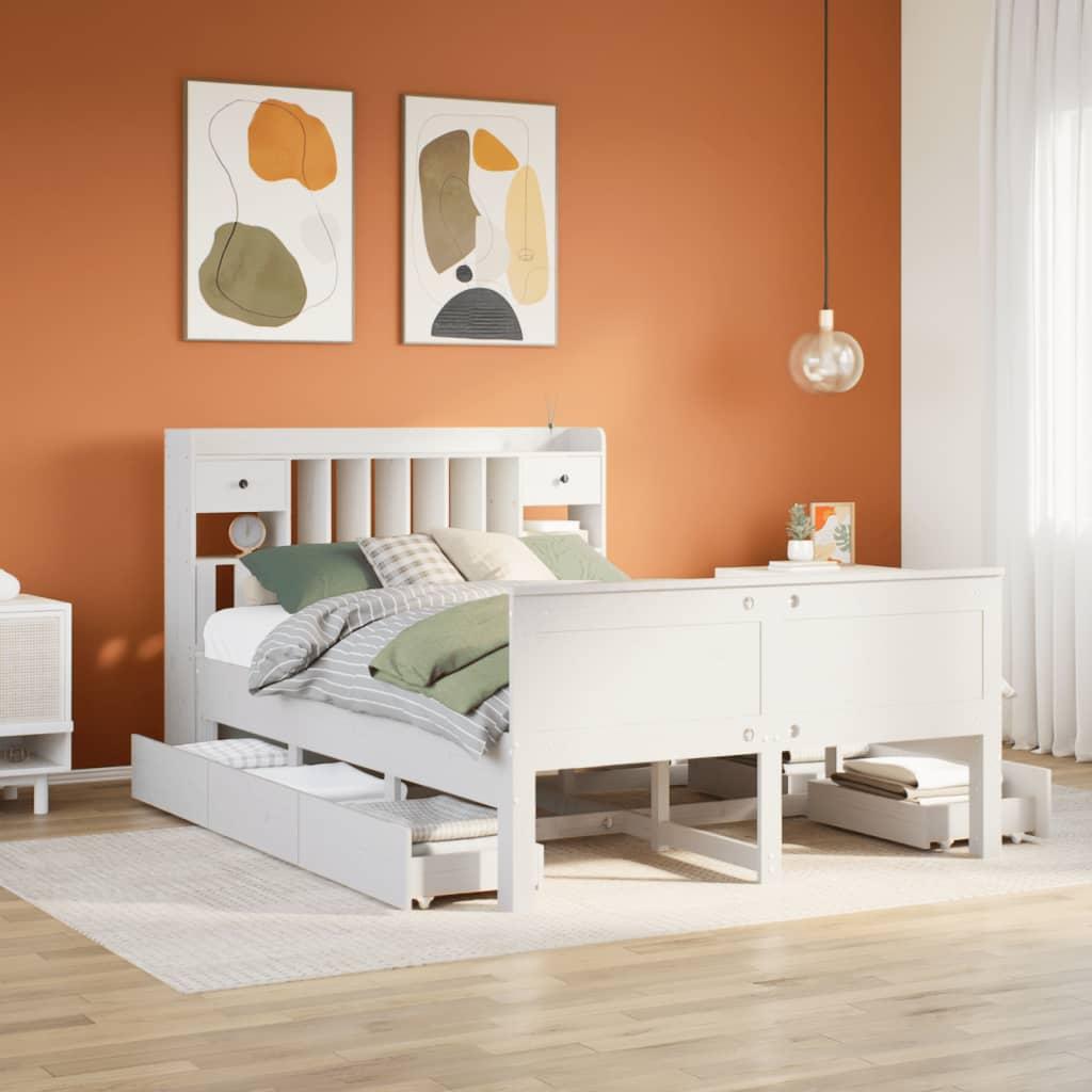 Seng med reol uden madras 160x200 cm massivt fyrretræ hvid