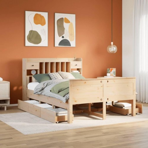 Seng med reol uden madras 140x200 cm massivt fyrretræ
