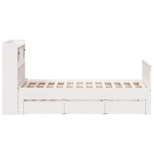 Seng med reol 135x190 cm - massivt fyrretræ, hvid