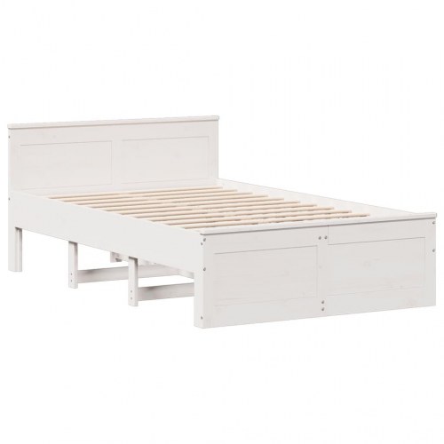 Seng med reol 135x190 cm - massivt fyrretræ, hvid