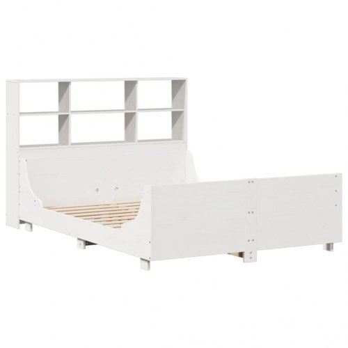 Seng med reol 160x200 cm - massivt fyrretræ, hvid
