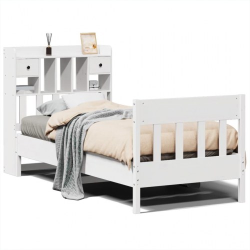 Sengeramme med opbevaring 90x190 cm i massivt fyrretræ - hvid