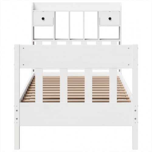 Sengeramme med opbevaring 90x190 cm i massivt fyrretræ - hvid
