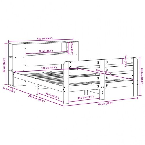 Sengeramme uden madras 120x200 cm massivt fyrretræ hvid
