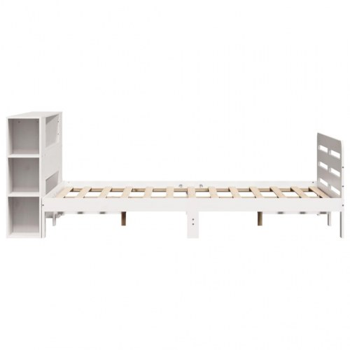 Sengeramme med sengegavl og opbevaring 135x190 cm - massivt fyrretræ, hvid