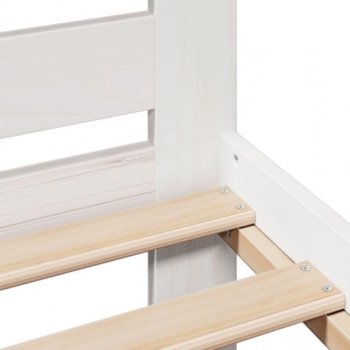 Sengeramme med sengegavl og opbevaring 135x190 cm - massivt fyrretræ, hvid