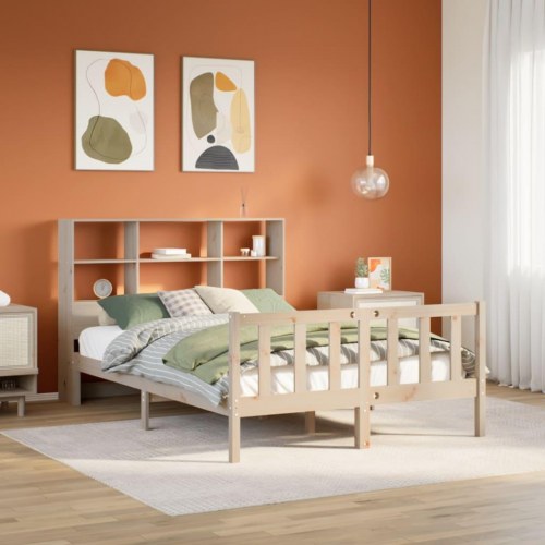 Seng med reol uden madras 120x200 cm massivt fyrretræ