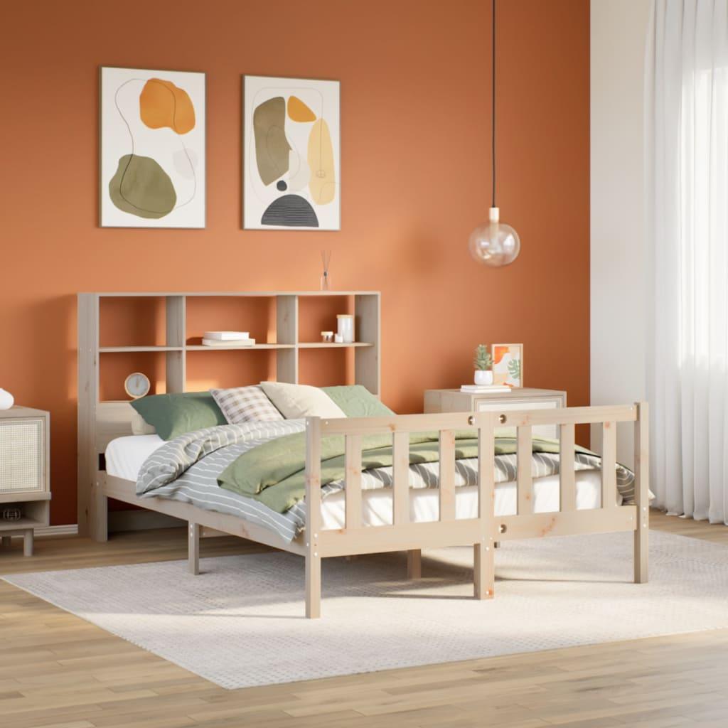 Seng med reol uden madras 120x200 cm massivt fyrretræ