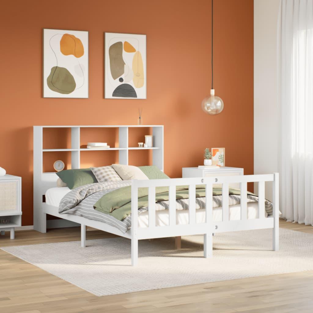vidaXL seng med reol uden madras 160x200 cm massivt fyrretræ hvid