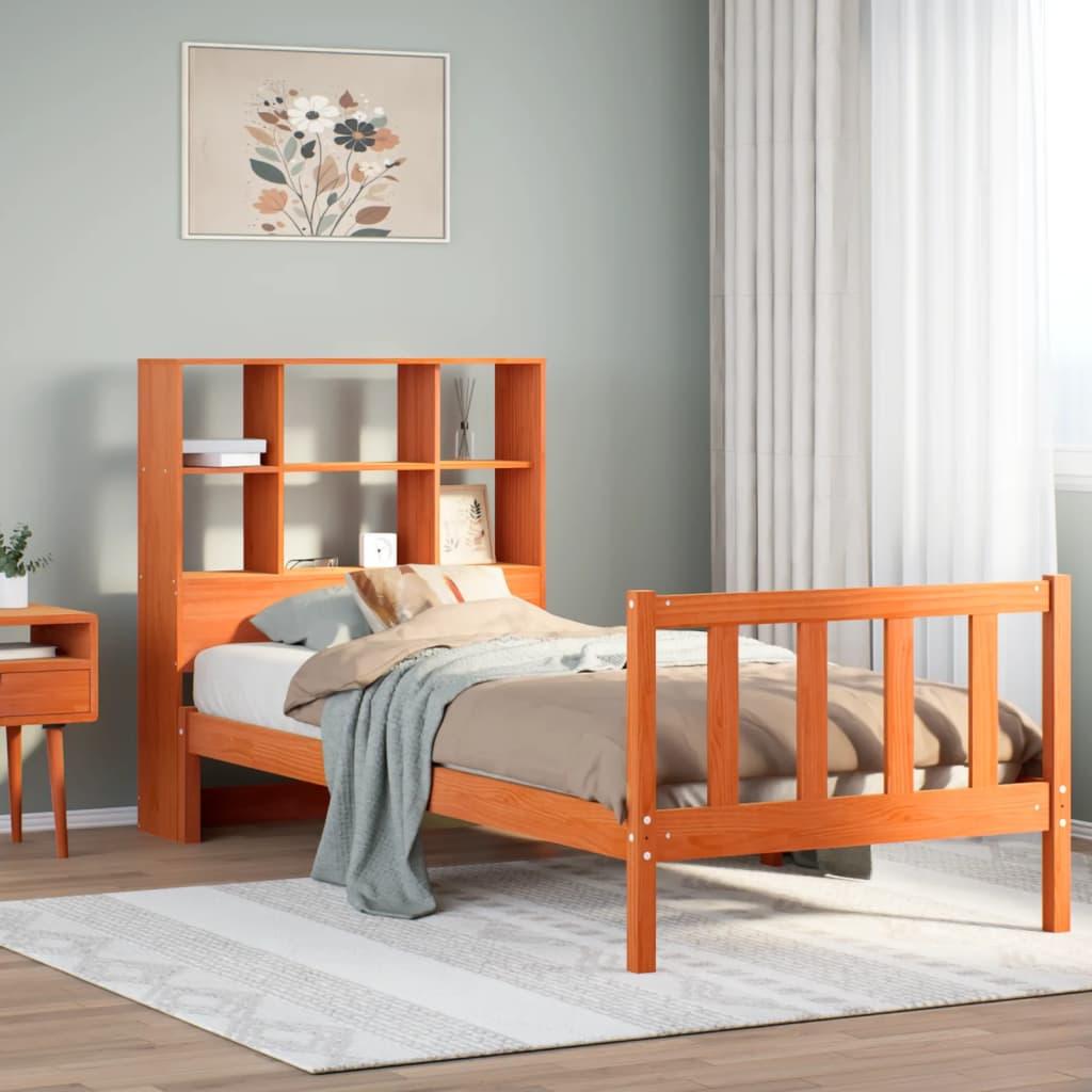 vidaXL seng med reol uden madras 75x190 cm massivt fyrretræ gyldenbrun