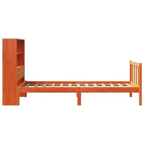 Seng med reol 75x190 cm i massivt fyrretræ gyldenbrun
