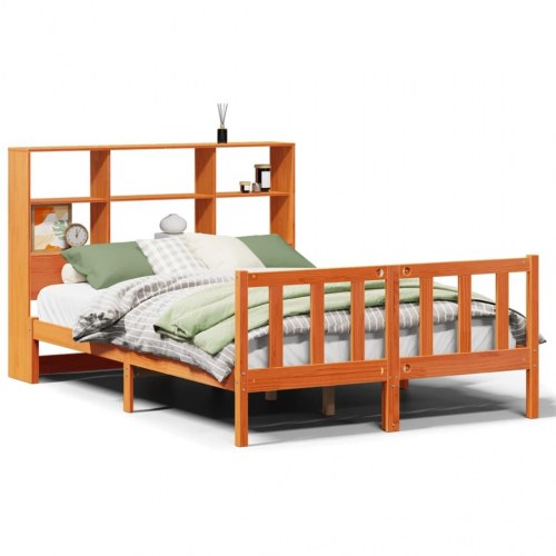 Seng med reol uden madras 120x190cm massivt fyrretræ gyldenbrun
