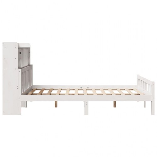 Seng med reol 150x200 cm i massivt fyrretræ - hvid