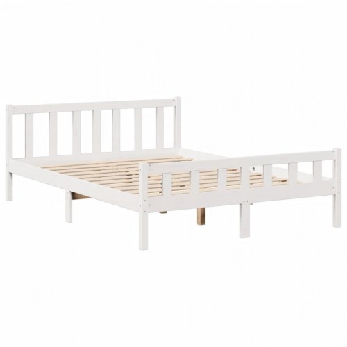 Seng med reol 150x200 cm i massivt fyrretræ - hvid