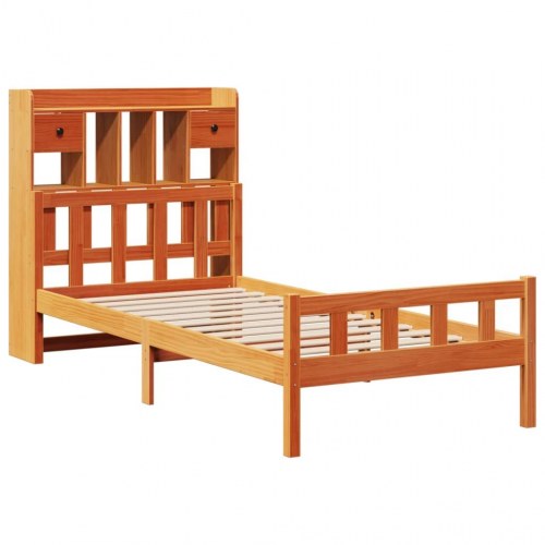 Seng med reol uden madras 75x190 cm - massivt fyrretræ, gyldenbrun
