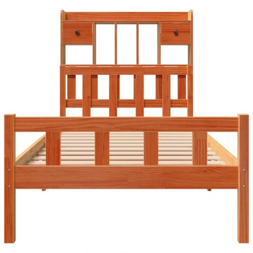 Seng med reol uden madras 75x190 cm - massivt fyrretræ, gyldenbrun
