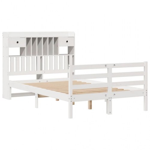 Seng med reol uden madras 135x190 cm i massivt fyrretræ - hvid